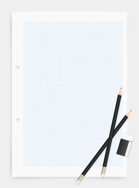 Lápiz Goma Borrar Fondo Papel Dibujo Con Área Para Creatividad — Vector de stock