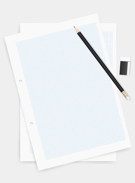 Lápiz Goma Borrar Fondo Papel Dibujo Con Área Para Creatividad — Vector de stock