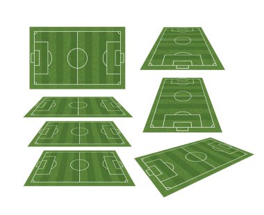 Futbol sahası ya da futbol sahası koleksiyonu beyaz arka planda izole edilmiş. Perspektif elementleri. Vektör illüstrasyonu.