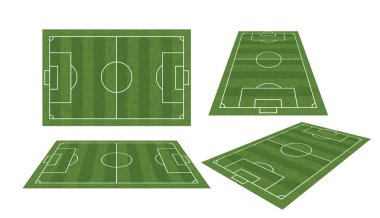 Futbol sahası ya da futbol sahası koleksiyonu beyaz arka planda izole edilmiş. Perspektif elementleri. Vektör illüstrasyonu.