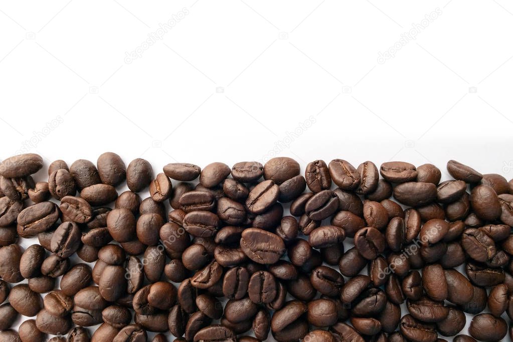 Roasted coffee beans for background. Close up.
