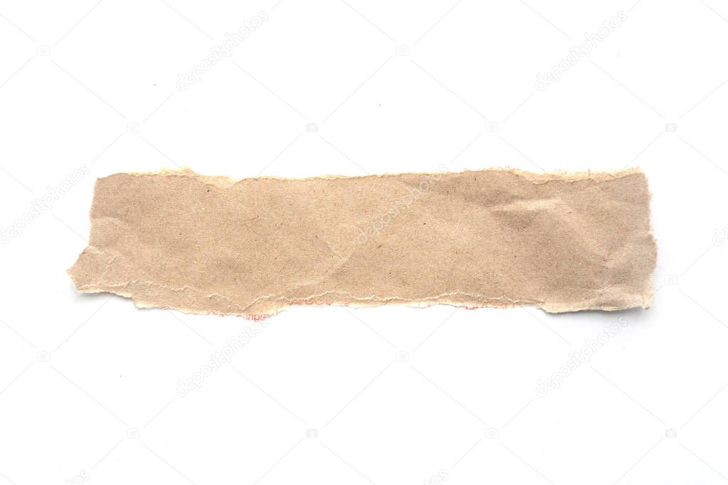 Ripped vintage paper background. Torn brown paper on white with area for copy space.