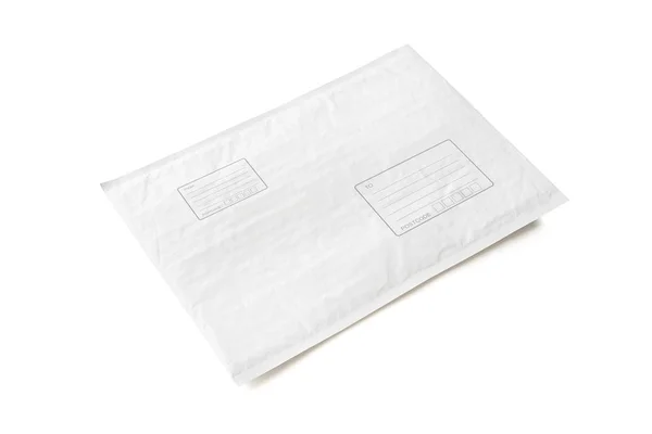 Pacote Postal Branco Com Área Para Escrever Endereço Plástico Pacote — Fotografia de Stock