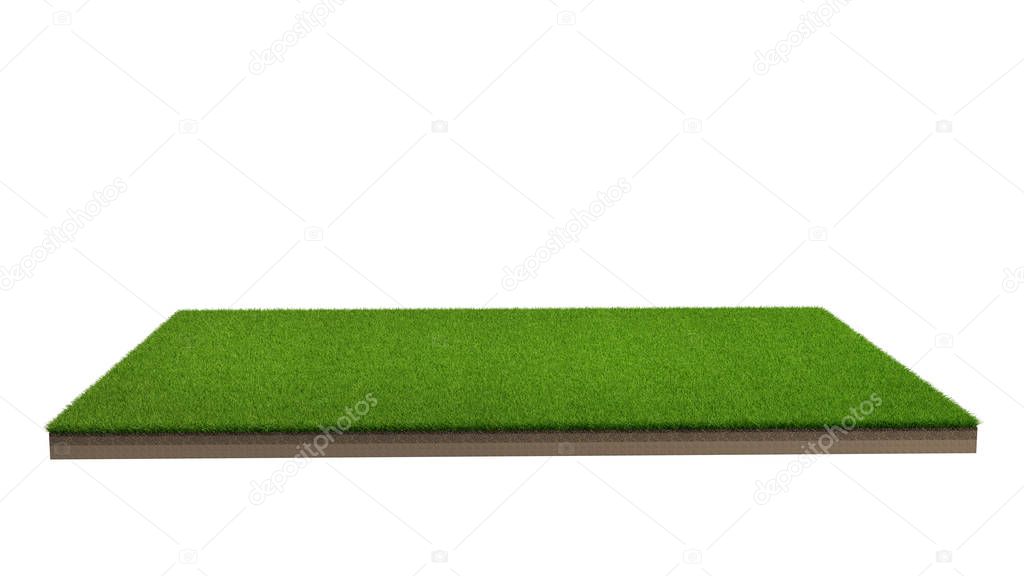 3d rendering of green grass field isolated on a white background with clipping path. Sports field. Exercise and recreation place.