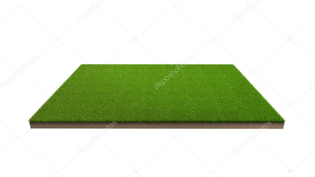 3d rendering of green grass field isolated on a white background with clipping path. Sports field. Exercise and recreation place.