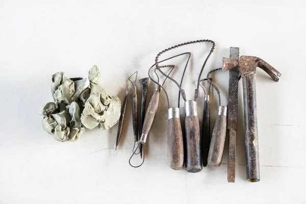 Sculpture tools. Art and craft tools on white background.