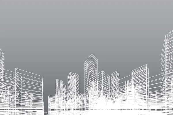 Abstrakter Drahtgitterstadthintergrund Perspektivisches Rendering Von Building Wireframe Vektorillustration — Stockvektor