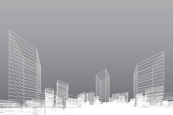 Абстрактный Городской Фон Перспектива Рендеринга Здания Wireframe Векторная Иллюстрация — стоковый вектор