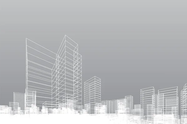 Fundo Cidade Wireframe Abstrato Perspectiva Renderização Construção Wireframe Ilustração Vetorial —  Vetores de Stock