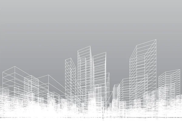 摘要线框城市背景 建筑线框的透视3D渲染 矢量说明 — 图库矢量图片