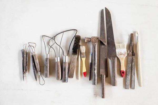 Sculpture tools. Art and craft tools on white background.