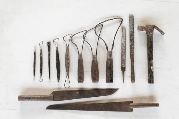 Sculpture tools. Art and craft tools on white background.