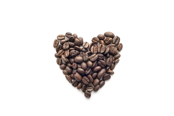 Forma Cuore Chicchi Caffè Torrefatto Isolato Sfondo Bianco — Foto Stock