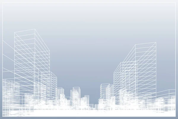 Résumé Filaire Arrière Plan Ville Perspective Rendu Construction Wireframe Illustration — Image vectorielle