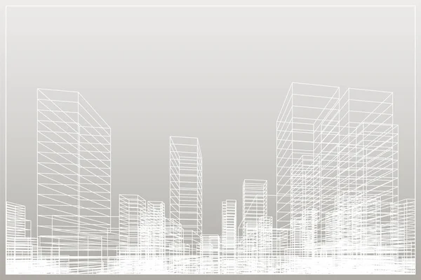 Antecedentes Abstractos Ciudad Perspectiva Renderizado Construcción Wireframe Ilustración Vectorial — Vector de stock
