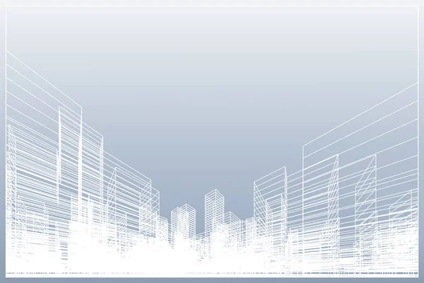 Résumé Filaire Arrière Plan Ville Perspective Rendu Construction Wireframe Illustration — Image vectorielle