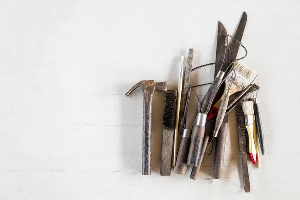 Sculpture tools. Art and craft tools on white background.
