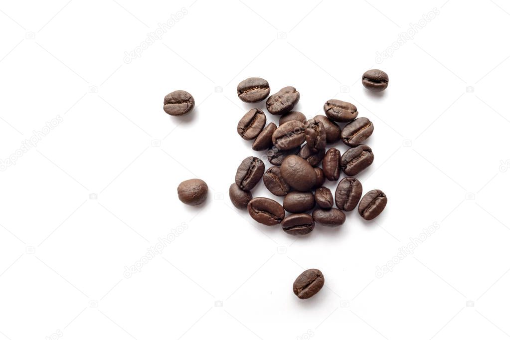 Coffee beans isolated on white background. Close-up image.
