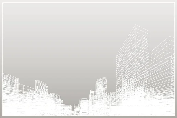 Abstrakcyjne Tło Miasta Perspektywny Renderowanie Budynku Okablowania Ilustracja Wektora — Wektor stockowy
