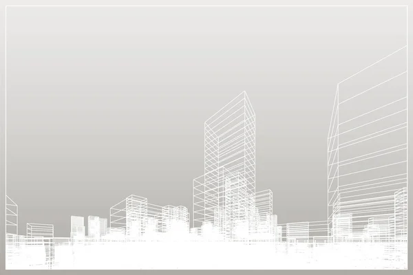Résumé Filaire Arrière Plan Ville Perspective Rendu Construction Wireframe Illustration — Image vectorielle