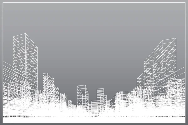 Abstrakter Drahtgitterstadthintergrund Perspektivisches Rendering Von Building Wireframe Vektorillustration — Stockvektor