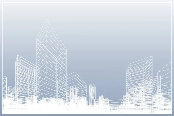 Résumé Filaire Arrière Plan Ville Perspective Rendu Construction Wireframe Illustration — Image vectorielle