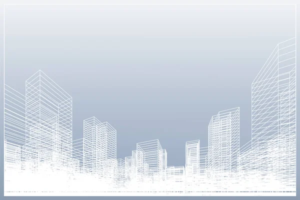 Abstrakter Drahtgitterstadthintergrund Perspektivisches Rendering Von Building Wireframe Vektorillustration — Stockvektor