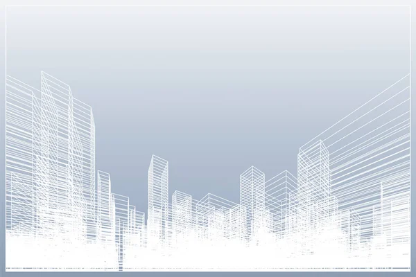 Abstrakter Drahtgitterstadthintergrund Perspektivisches Rendering Von Building Wireframe Vektorillustration — Stockvektor