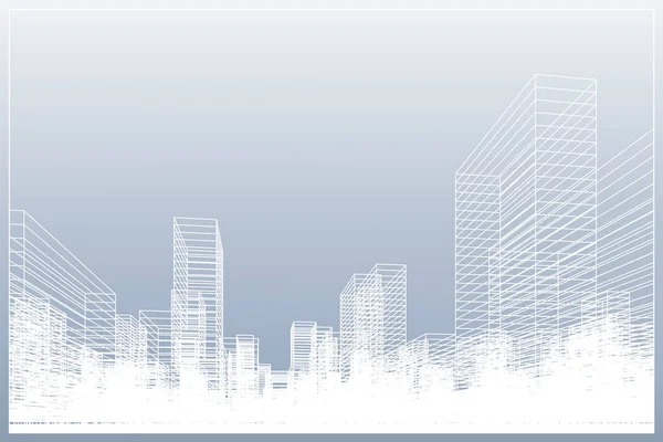 Abstrakter Drahtgitterstadthintergrund Perspektivisches Rendering Von Building Wireframe Vektorillustration — Stockvektor