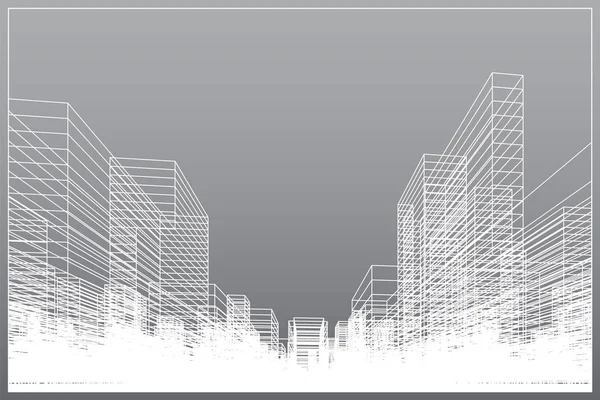 Antecedentes Abstractos Ciudad Perspectiva Renderizado Construcción Wireframe Ilustración Vectorial — Vector de stock