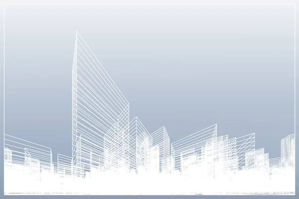 Abstrakter Drahtgitterstadthintergrund Perspektivisches Rendering Von Building Wireframe Vektorillustration — Stockvektor