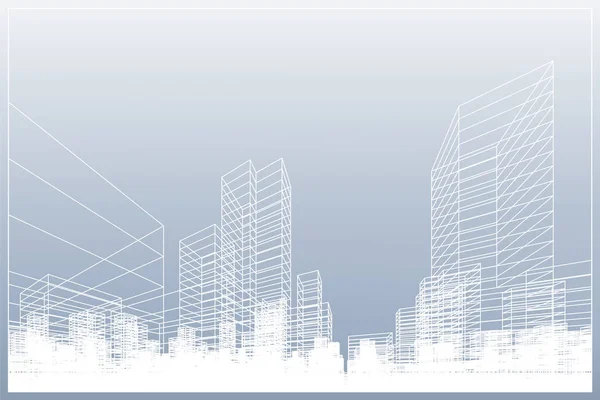 Fundo Cidade Wireframe Abstrato Perspectiva Renderização Construção Wireframe Ilustração Vetorial — Vetor de Stock