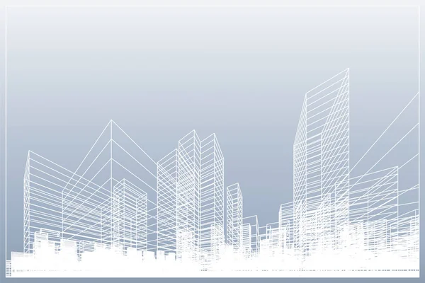 Résumé Filaire Arrière Plan Ville Perspective Rendu Construction Wireframe Illustration — Image vectorielle