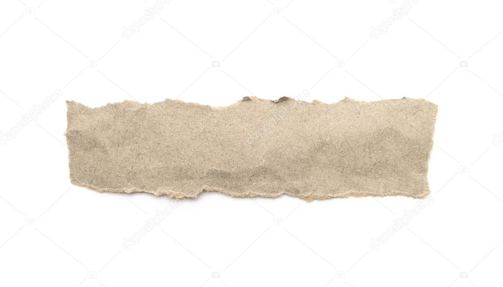 Recycled paper craft stick on a white background. Brown paper torn or ripped pieces of paper isolated on white with clipping path.
