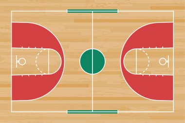 Basketbol mahkeme kat hatta ahşap desen doku arka plan ile. Basketbol alan. Vektör çizim.