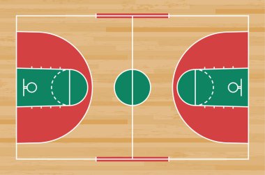 Basketbol mahkeme kat hatta ahşap desen doku arka plan ile. Basketbol alan. Vektör çizim.