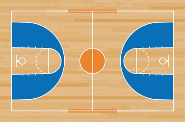 Basketbol mahkeme kat hatta ahşap desen doku arka plan ile. Basketbol alan. Vektör çizim.
