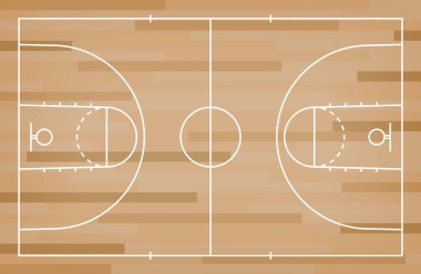 Basketbol mahkeme kat hatta ahşap desen doku arka plan ile. Basketbol alan. Vektör çizim.