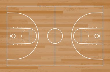 Basketbol mahkeme kat hatta ahşap desen doku arka plan ile. Basketbol alan. Vektör çizim.