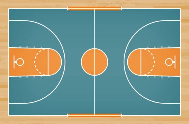 Basketbol mahkeme kat hatta ahşap desen doku arka plan ile. Basketbol alan. Vektör çizim.