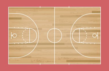 Basketbol mahkeme kat hatta ahşap desen doku arka plan ile. Basketbol alan. Vektör çizim.