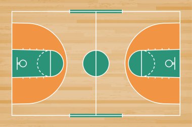 Basketbol mahkeme kat hatta ahşap desen doku arka plan ile. Basketbol alan. Vektör çizim.
