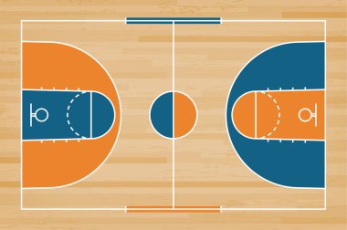 Basketbol mahkeme kat hatta ahşap desen doku arka plan ile. Basketbol alan. Vektör çizim.
