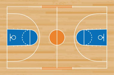 Basketbol mahkeme kat hatta ahşap desen doku arka plan ile. Basketbol alan. Vektör çizim.