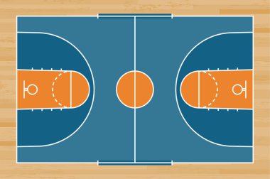 Basketbol mahkeme kat hatta ahşap desen doku arka plan ile. Basketbol alan. Vektör çizim.