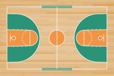 Basketbol mahkeme kat hatta ahşap desen doku arka plan ile. Basketbol alan. Vektör çizim.