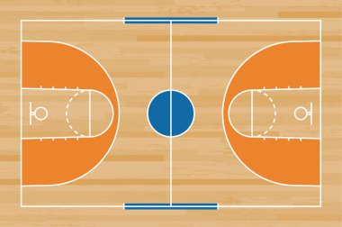 Basketbol mahkeme kat hatta ahşap desen doku arka plan ile. Basketbol alan. Vektör çizim.