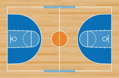 Basketbol mahkeme kat hatta ahşap desen doku arka plan ile. Basketbol alan. Vektör çizim.