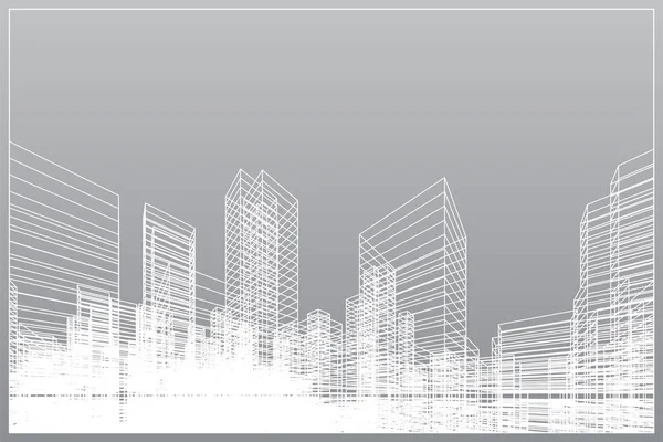 Fundo Cidade Wireframe Abstrato Perspectiva Renderização Construção Wireframe Ilustração Vetorial — Vetor de Stock