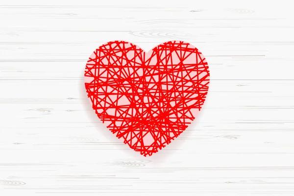 Symbole Coeur Rouge Abstrait Pour Saint Valentin Sur Fond Bois — Image vectorielle